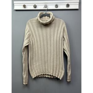 Vintage‎ Gap Turtleneck Sweater Mens Medium Beige Fisherman Heavy weight Ribbed